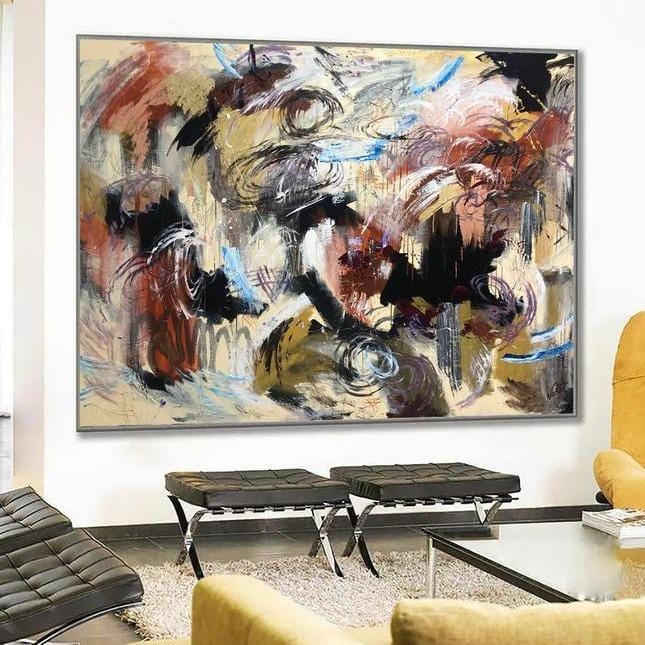 Oversize Colorful Paintings On Canvas Beige Abstract Wall Art Contemporary Art Wall Decor | RIOT COLORS - trendgallery.ca