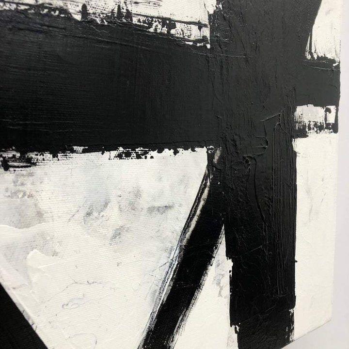 Large Framed Canvas Black White Oil Painting Line Wall Art Franz Kline style Canvas Artwork Texture Painting | MANHATTAN - trendgallery.ca