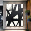 Large Framed Canvas Black White Oil Painting Line Wall Art Franz Kline style Canvas Artwork Texture Painting | MANHATTAN - trendgallery.ca
