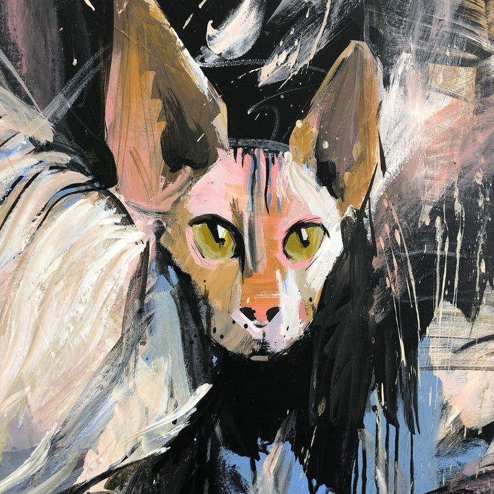 Abstract Cat Painting Canvas Vibrant Wall Art Sphynx Cat Painting Modern Sphynx Cat Fine Art Contemporary Art Wall Hanging Decor | SPHYNX CAT - trendgallery.ca