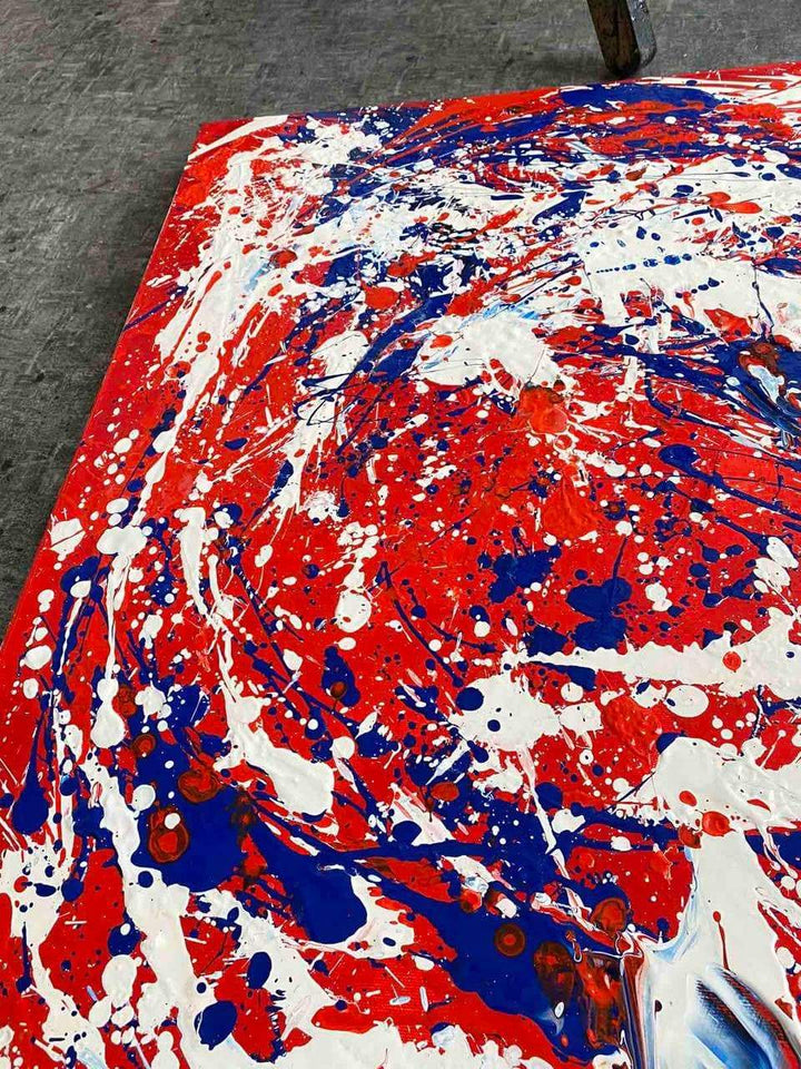 Jackson Pollock Style Painting Abstract Red Mixed Blue White Painting Aesthetic Painting Expressionist Art Luxury Painting | EMOTIONAL MOVEMENT - trendgallery.ca