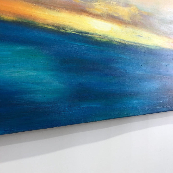 Large Blue Wall Art Abstract Ocean Painting Sunset Painting Canvas Extra Large Wall Art Framed Abstract Modern Art Xl Painting On Canvas | SUMMER SUNSET - trendgallery.ca