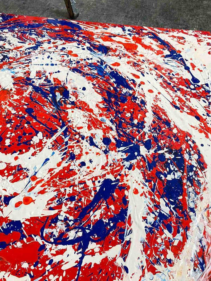 Jackson Pollock Style Painting Abstract Red Mixed Blue White Painting Aesthetic Painting Expressionist Art Luxury Painting | EMOTIONAL MOVEMENT - trendgallery.ca