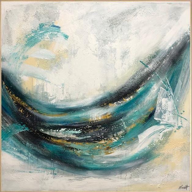 Large Abstract Turquoise Painting On Canvas Beige Wall Art Contemporary Art Wall Decor | FRESHNESS - trendgallery.ca