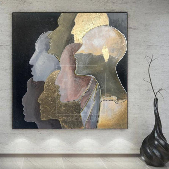 Large Gold Leaf Painting Humans Abstract Painting Abstract Faces Painting | UNITY - trendgallery.ca