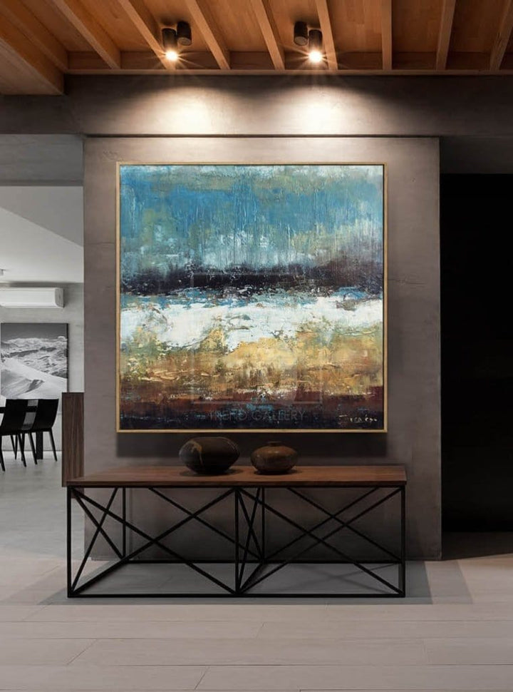 Large Oil Painting Original Canvas Brown Painting Blue Abstract Painting | POURING RAIN - trendgallery.ca