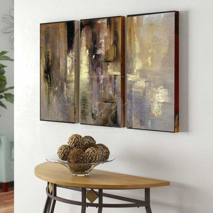 Oil Paint Canvas Set Triptych Painting Gold Leaf Diamond Painting Paintings On Canvas Hand Art | RADIANCE OF ETERNITY - trendgallery.ca