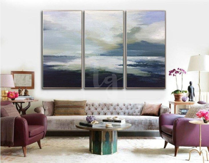 Original Oversized Painting Blue Painting Gray Painting White Painting Ocean Painting | BOUNDLESS HORIZON