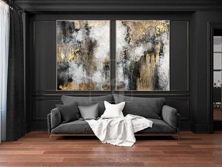Original Set Of 2 Painting On Canvas Modern Gold Leaf Painting Abstract Artwork | ENERGY FLOWS - trendgallery.ca