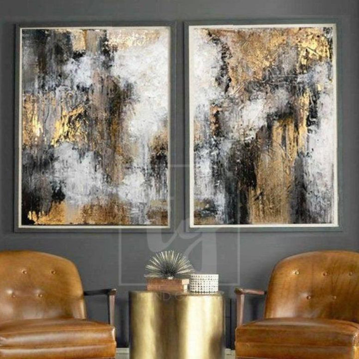 Original Set Of 2 Painting On Canvas Modern Gold Leaf Painting Abstract Artwork | ENERGY FLOWS - trendgallery.ca