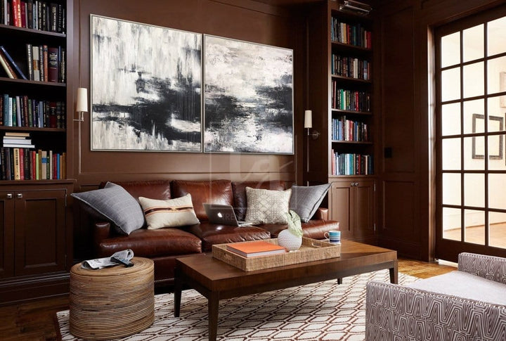 Oversized Wall Art Canvas Black And White Painting Contemporary Art Painting 2 Piece | FALLEN SNOW - trendgallery.ca