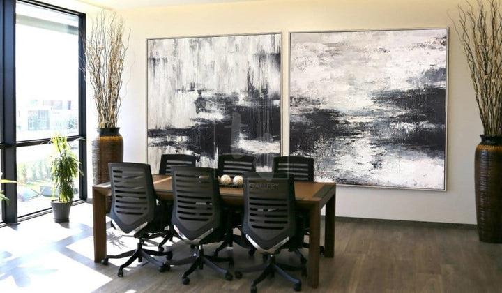 Oversized Wall Art Canvas Black And White Painting Contemporary Art Painting 2 Piece | FALLEN SNOW - trendgallery.ca