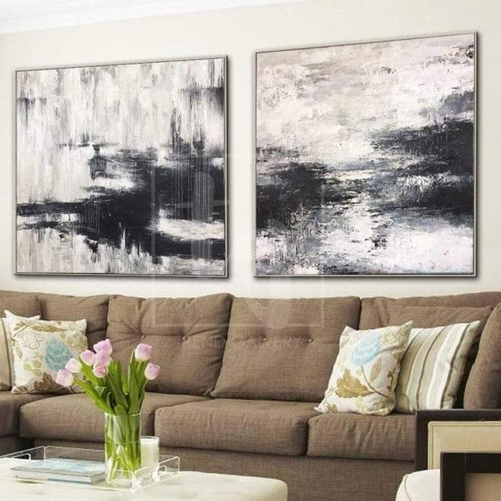 Oversized Wall Art Canvas Black And White Painting Contemporary Art Painting 2 Piece | FALLEN SNOW - trendgallery.ca