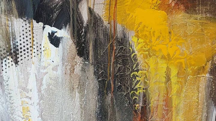 Large Abstract Yellow Paintings on Canvas Modern Original Painting Contemporary Art Textured Hand Painted Art | SUN BEYOND THE CLOUDS - trendgallery.ca