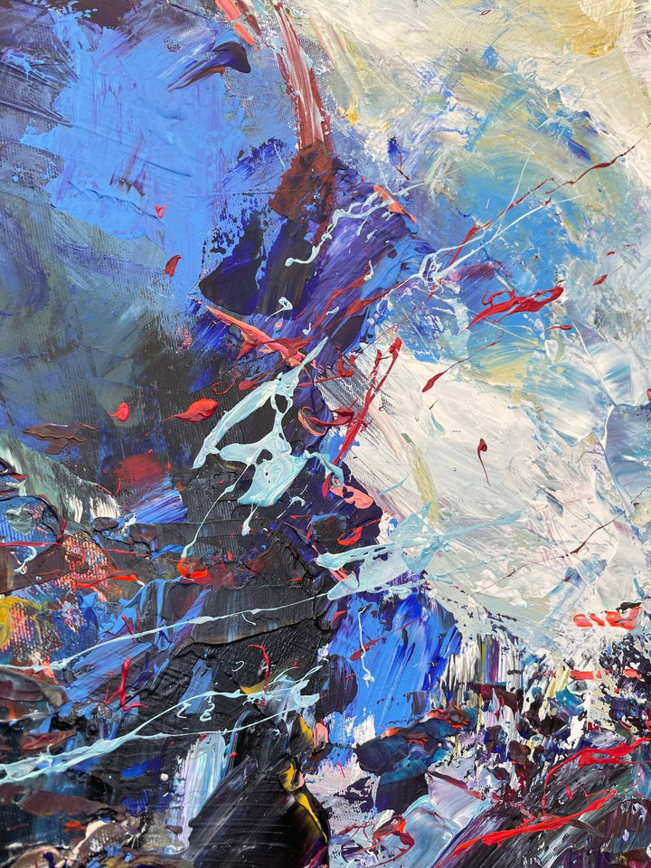 Original Blue Oil Painting Large Colorful Acrylic Canvas Art Acrylic Painting On Canvas Modern Handmade Living Room Wall Artwork | ANEMONE CARMEL BLUE - trendgallery.ca