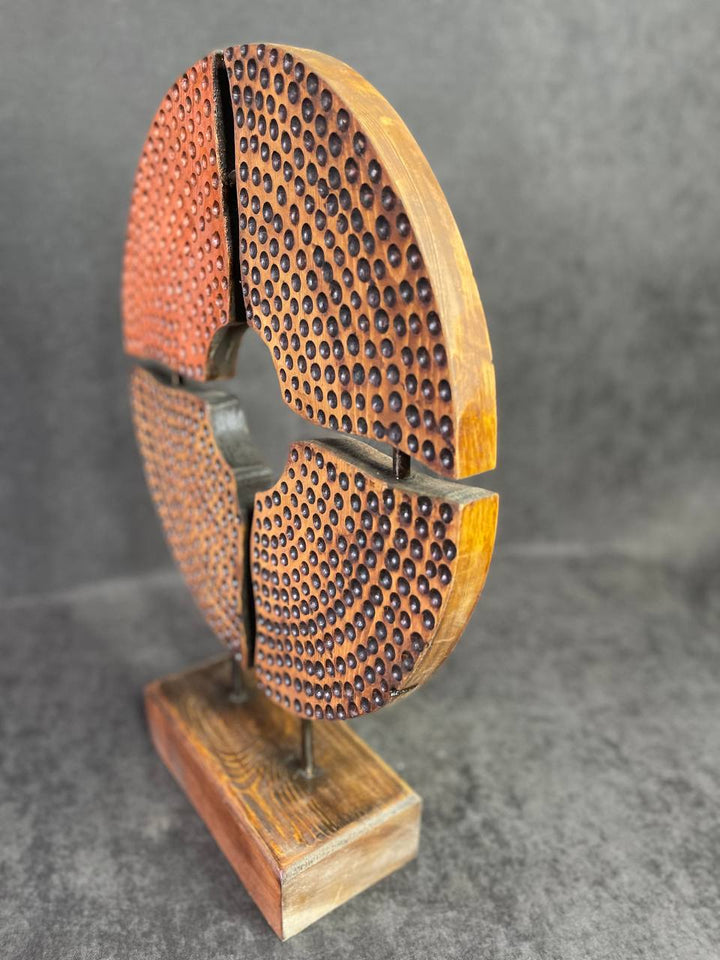 Original Wood Disc Sculpture Creative Partitioned Disk Abstract Symbol Wood Desktop Art | GOLDEN DISK 18.5"x14" - Trend Gallery Art | Original Abstract Paintings