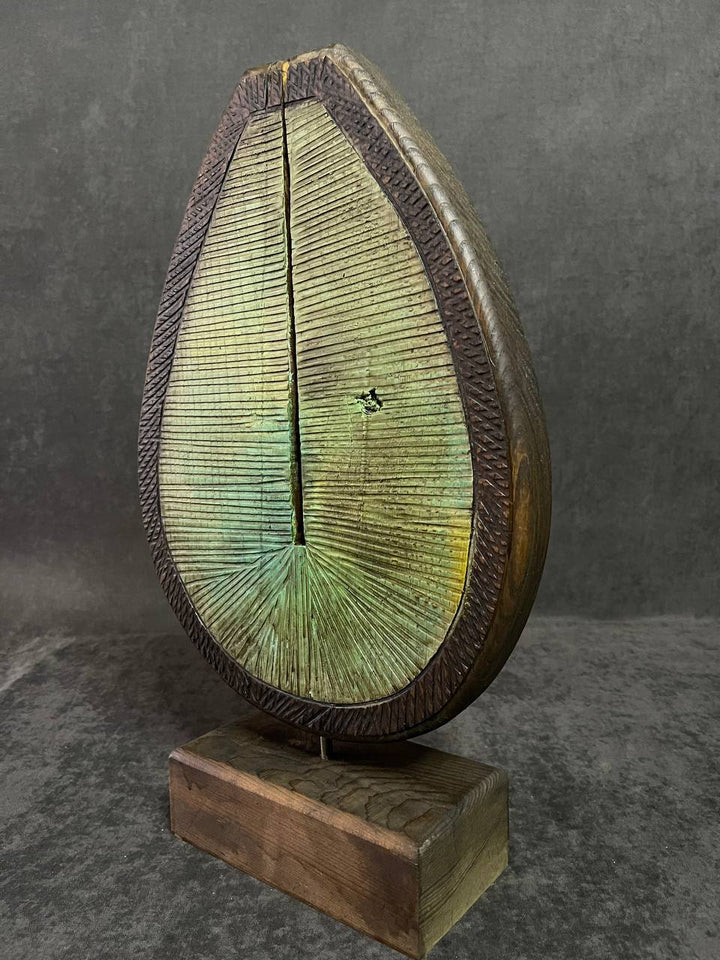 Creative Wood Figurine Abstract Ribbed Sculpture Hand Carved Table Figurine Desktop Decor | GRANO 18"x15" - Trend Gallery Art | Original Abstract Paintings