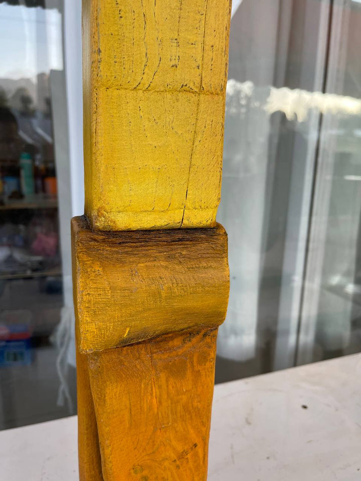Original Yellow Totem Original Table Decor Hand Carved Wood Sculpture Desktop Art for Room | BAMBOO 25.2"x4" - Trend Gallery Art | Original Abstract Paintings