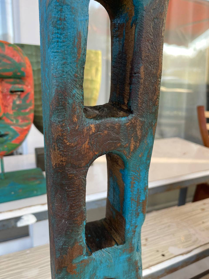 Modern Dark Blue Totem Original Hand Carved Table Decor Wood Sculpture Desktop Art for Home | COLOSSEUM 25.6"x4.3" - Trend Gallery Art | Original Abstract Paintings