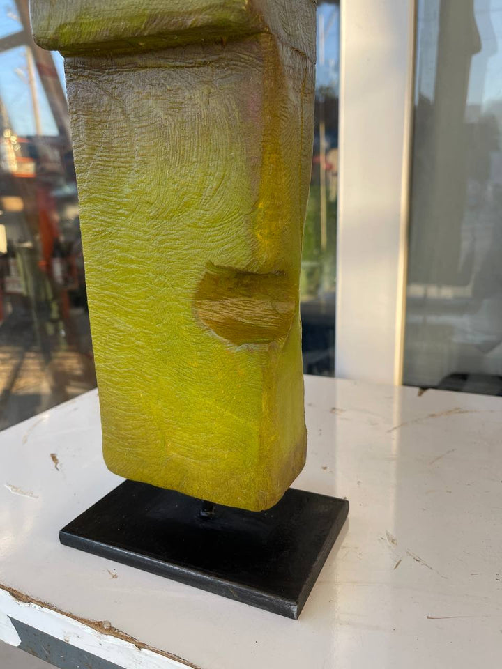 Original Green Totem Original Abstract Table Decor Wood Sculpture Desktop Art for Home | RAIN SEASON 26.8"x4.7" - Trend Gallery Art | Original Abstract Paintings