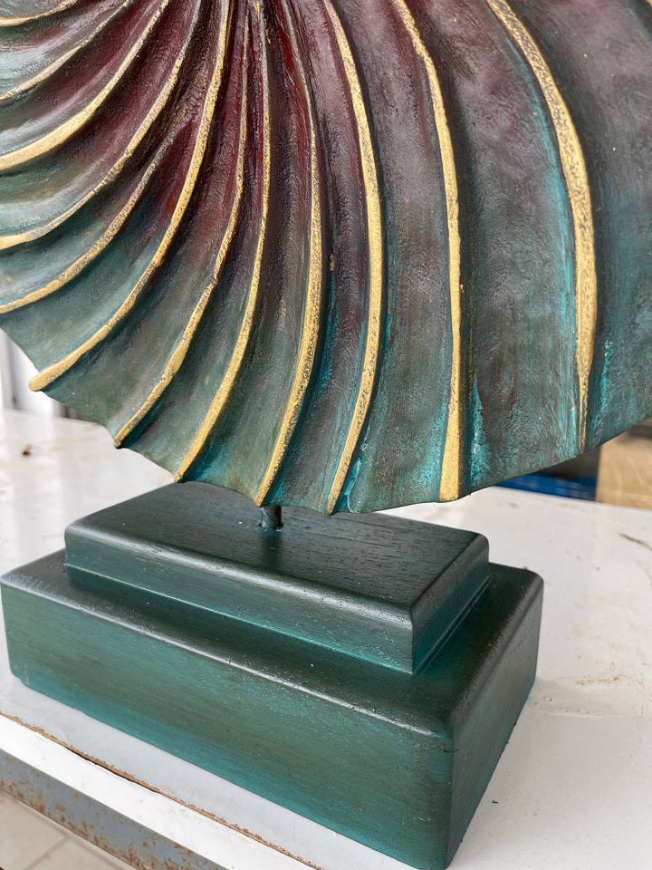 Creative Round Wood Sculpture Hand Carved Modern Sculpture Ribbed Desktop Art Original Table Figurine | OCEAN VORTEX 20"x16" - Trend Gallery Art | Original Abstract Paintings