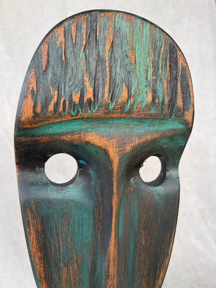 Abstract Oval Wood Sculpture Creative Mask Desktop Art Original Table Figurine for Room Decor | DREAMINESS 17.3"x6.3" - Trend Gallery Art | Original Abstract Paintings