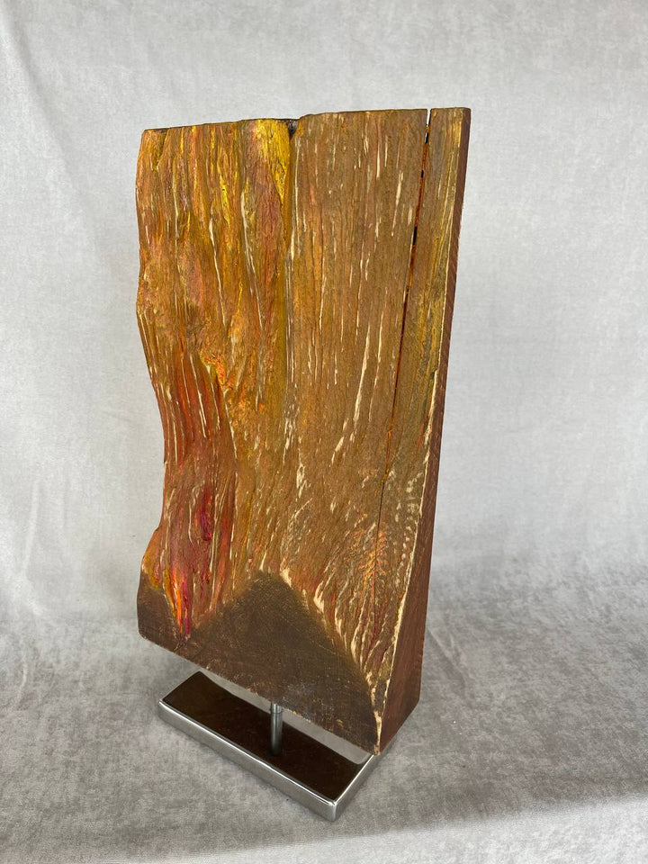 Creative Rectangular Wood Sculpture Hand Carved Modern Sculpture Gold Wood Desktop Art for Home | WOODEN GOLD 18.5"x9" - Trend Gallery Art | Original Abstract Paintings