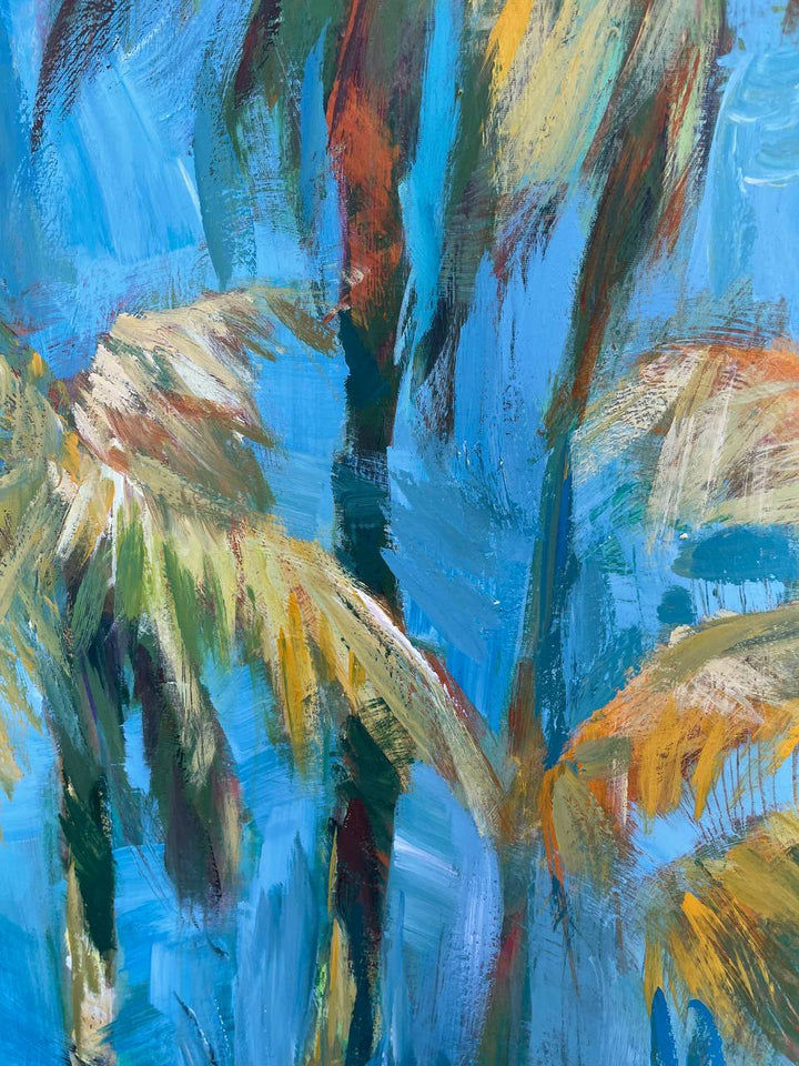 Abstract Palm Set of 2 Paintings On Canvas Original Colorful Palm Trees Wall Hanging Artwork Modern Oil Painting Contemporary Art | TROPICAL PARADISE 2P 46"x92"