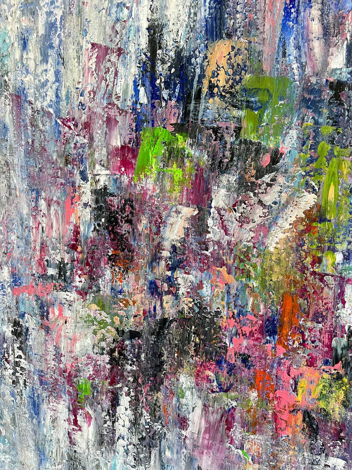 Large Abstract Colorful Paintings On Canvas, Expressionist Textured Painting, Original Oil Handmade Painting for Home Decor | MISTED GLASS  36"x54"