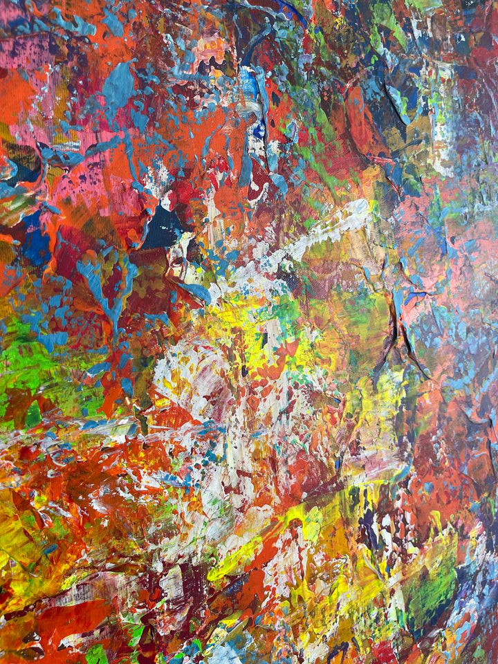 Large Abstract Colorful Expressionist Paintings On Canvas, Unique Custom Vivid Artwork, Handmade Textured Oil Painting for Home Wall Decor | CONFLAGRATION