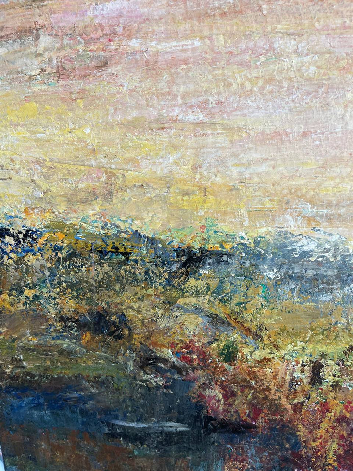 Abstract Colorful Landscape Paintings on Canvas, Neutral Countyside Artwork, Textured Nature Painting Modern Decor for Home Or Ofiice | MAGIC LANDSCAPE 32"x32"