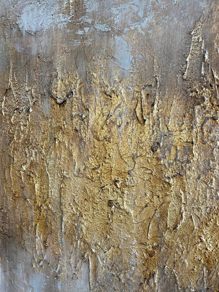 Abstract Gray And Gold Paintings On Canvas, Rich Textured Gold Leaf Art, Contemporary Art Oil Painting Original Wall Hanging Decor for Home | HEAVENLY GOLD
