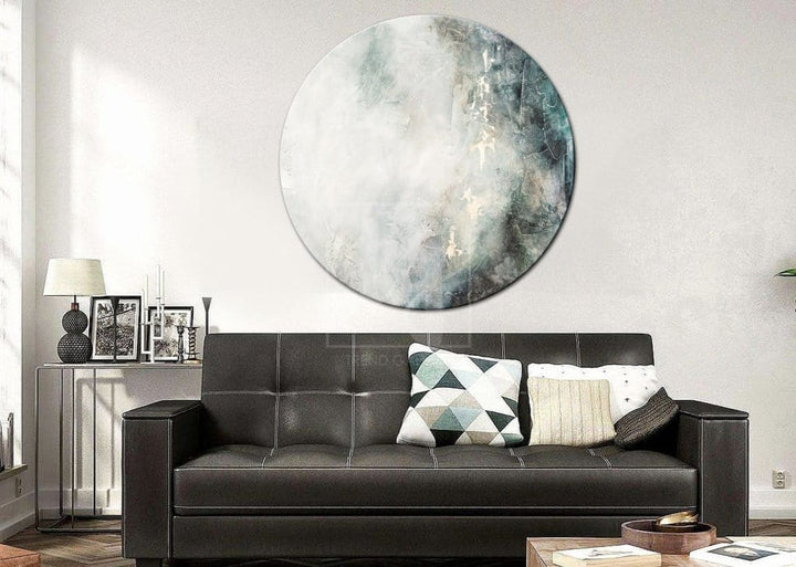 Round Large Abstract Gray Canvas Art Texture Wall Decor | WATERFALL