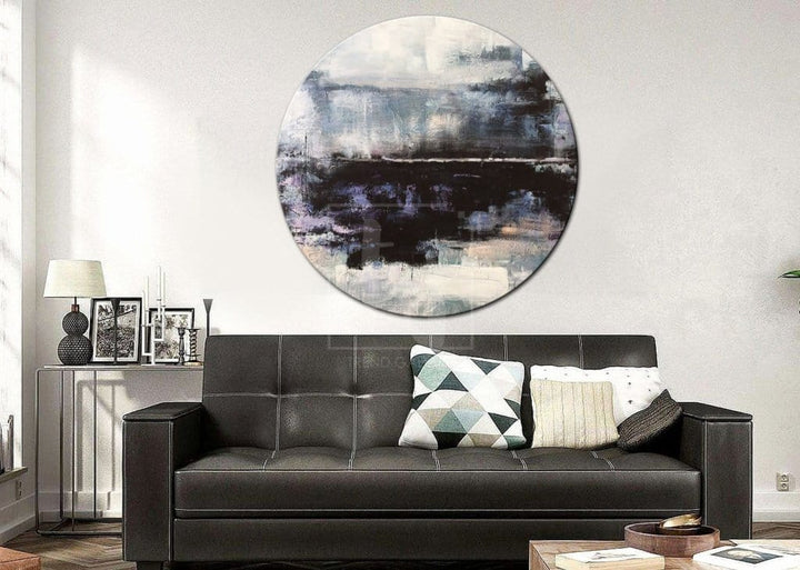Round Large Oil Painting Abstract Gray Black Contemporary Art | WATER REFLECTION