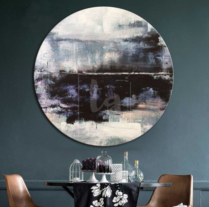 Round Large Oil Painting Abstract Gray Black Contemporary Art | WATER REFLECTION