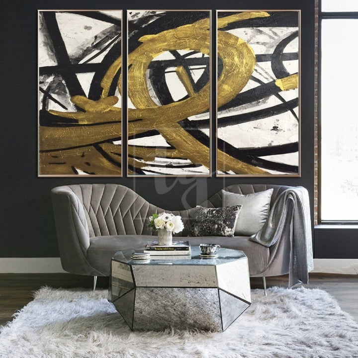 Set of Oversized Paintings Canvas Abstract Black And White Wall Art | LOOP OF INFINITY - trendgallery.ca