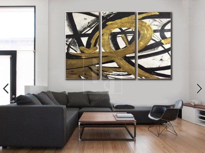 Set of Oversized Paintings Canvas Abstract Black And White Wall Art | LOOP OF INFINITY - trendgallery.ca
